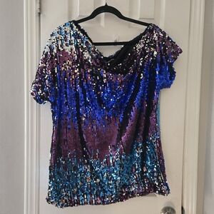 Nwt xxl sequin blouse, asymmetrical neckline